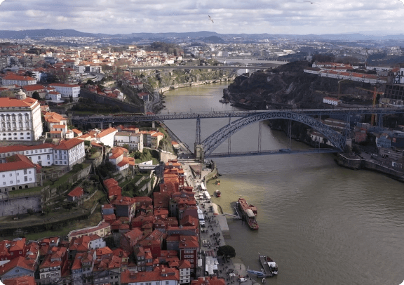 Porto drone footage of bridges and river